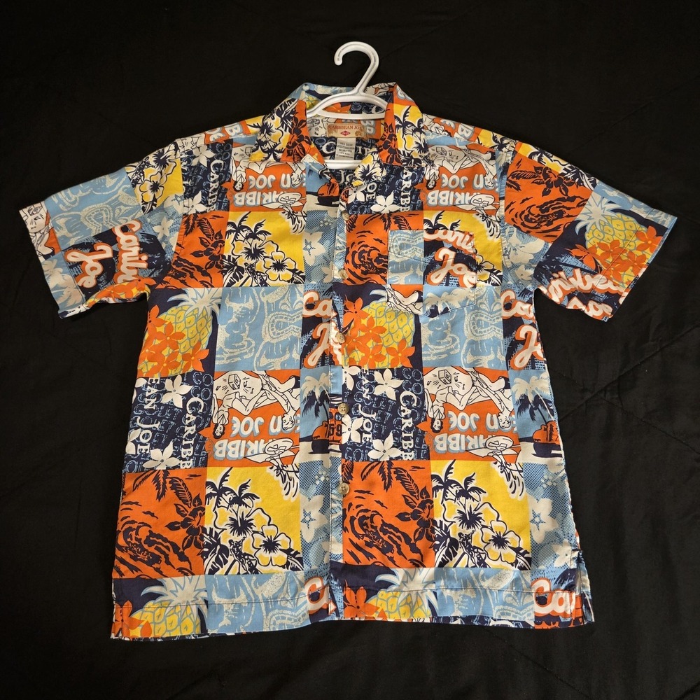 Caribbean Joe Shirt Boys 12-14 Multicolor Hawaiian Short Sleeve Button Up Resort